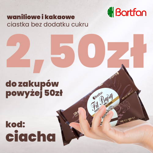 Do końca listopada lub wyczerpania zapasów, przy zamówieniu powyżej 50zł ciastka waniliowe oraz kakaowe w promocyjnej cenie 2,50 zł